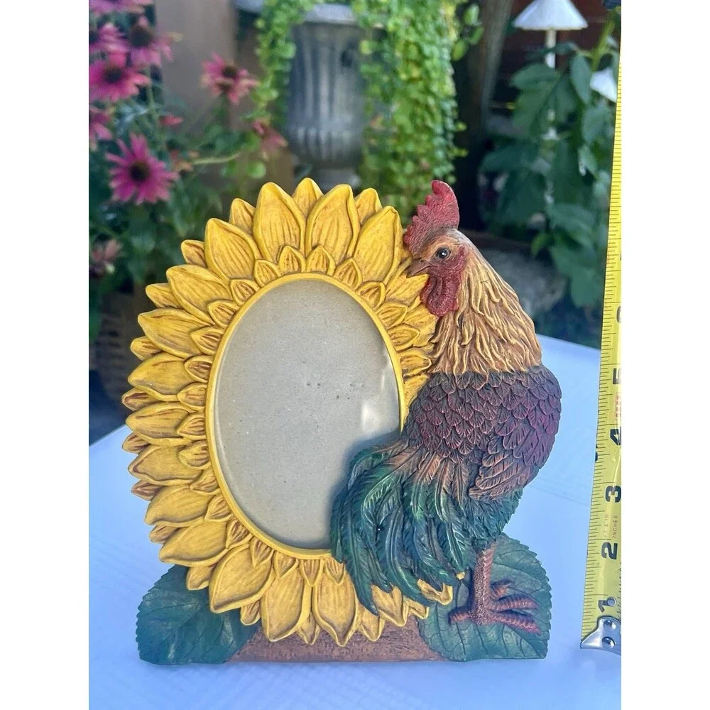 Vintage Rooster Sunflower Picture Frame 8x7 Farmhouse Cottagecore Country Decor